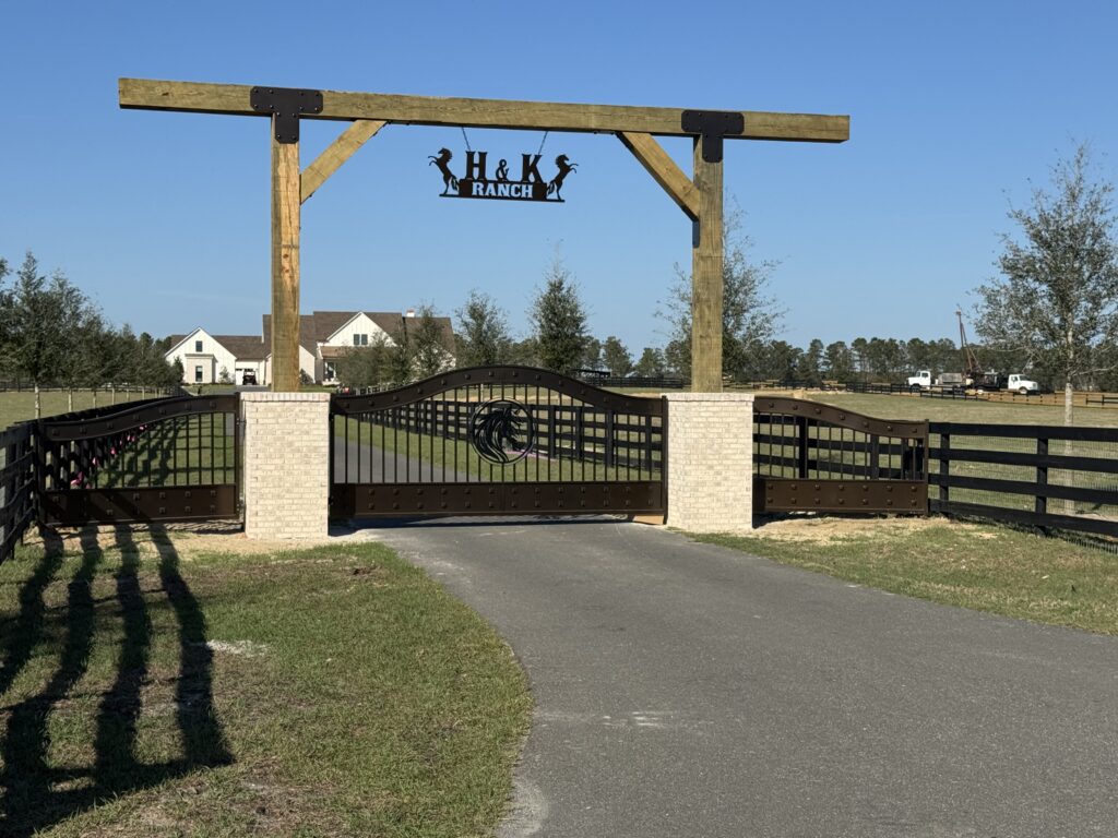 Custom ranch entrance gate installed by Southern Pro Fence & Gate in Central Florida